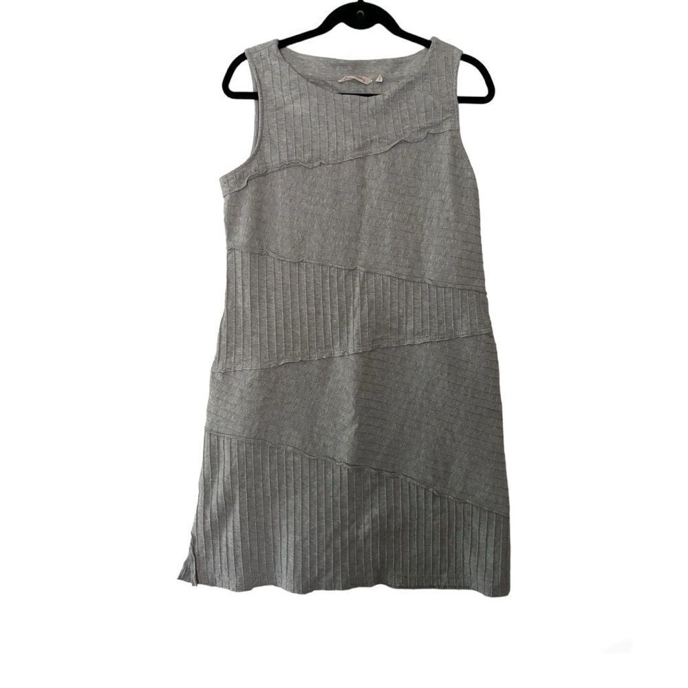 Soft Surroundings SZ Medium Gray Tiered Sleeveless Dress Lettuce Hem Accents